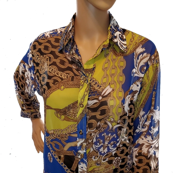 Joseph Ribkoff Chain Fleur-de-lis Sheer Blouse - Picture 2 of 8